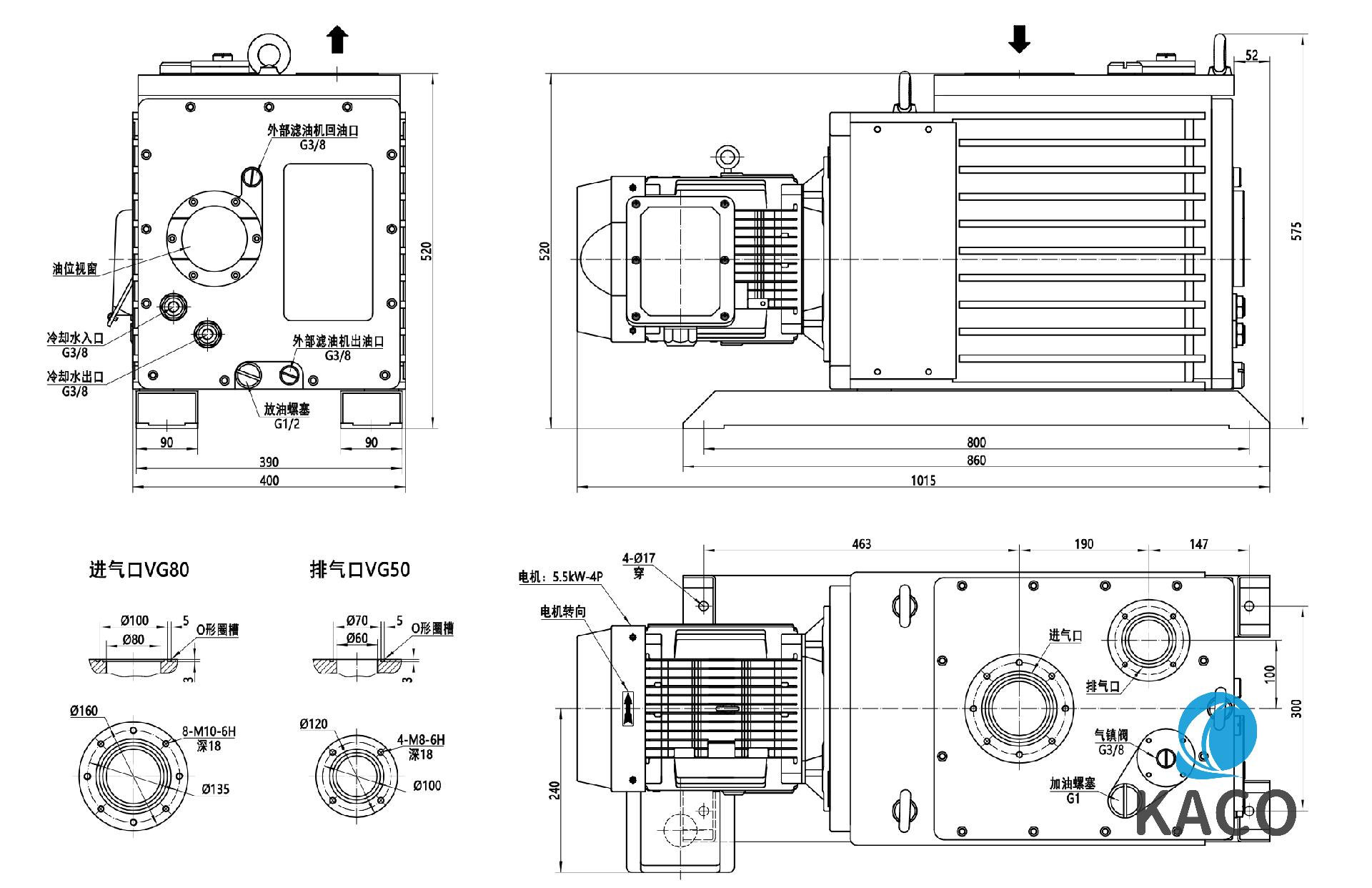 鮑斯BSV175雙級油封旋片式真空泵安裝尺寸圖紙